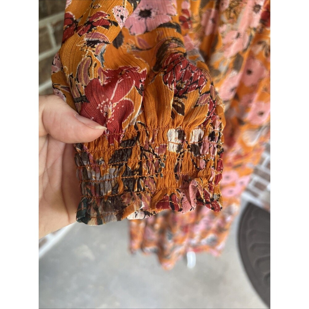 Kate & Sam Burnt Orange Ruffle Maxi Dress Size Medium Pink Long Sleeves Sunset - Picture 4 of 16